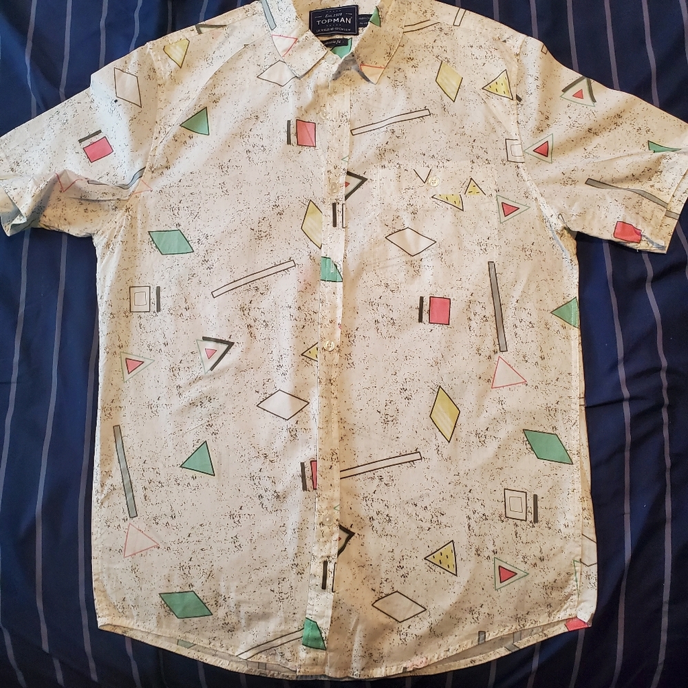 "Top Man" US Med multi-color abstract print shirt